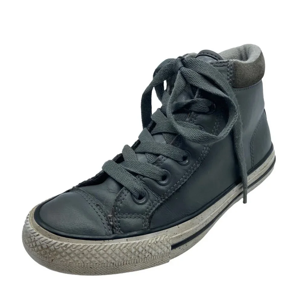 Converse Chuck Taylor All Star Kids Junior Size 4‎ Gray Leather High Top Sneaker
